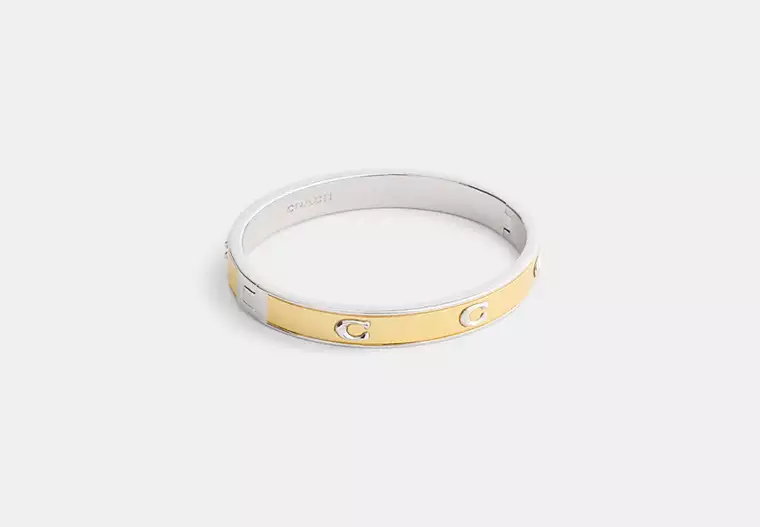 Pegged Signature Hinged Bangle - Gold/Silver