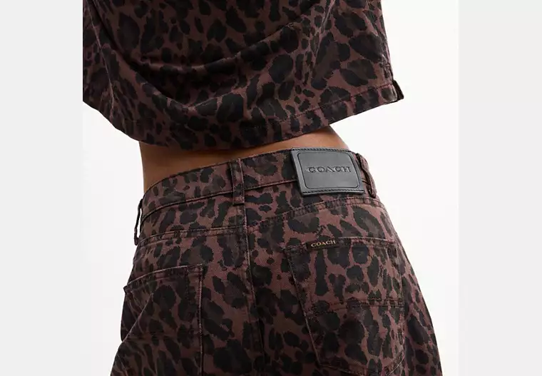 Leopard Print Barrel Jeans In Organic Cotton - Dark Leopard