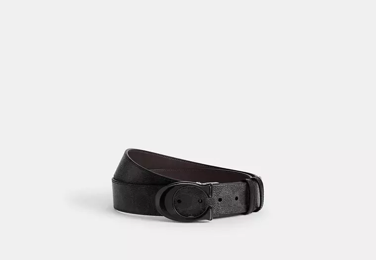 Signature Buckle Cut-To-Size Reversible Belt, 38 Mm - Black Signature/Oxblood