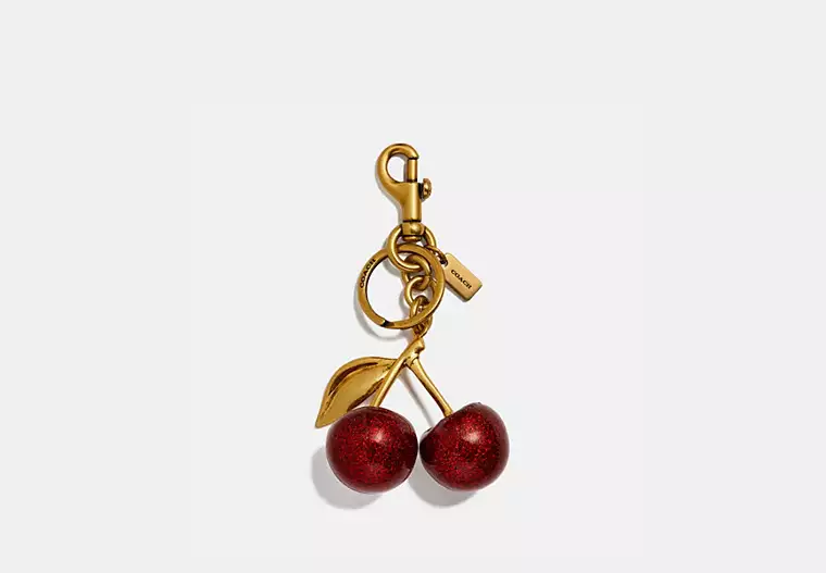 Cherry Bag Charm - resin/Brass/Red Apple