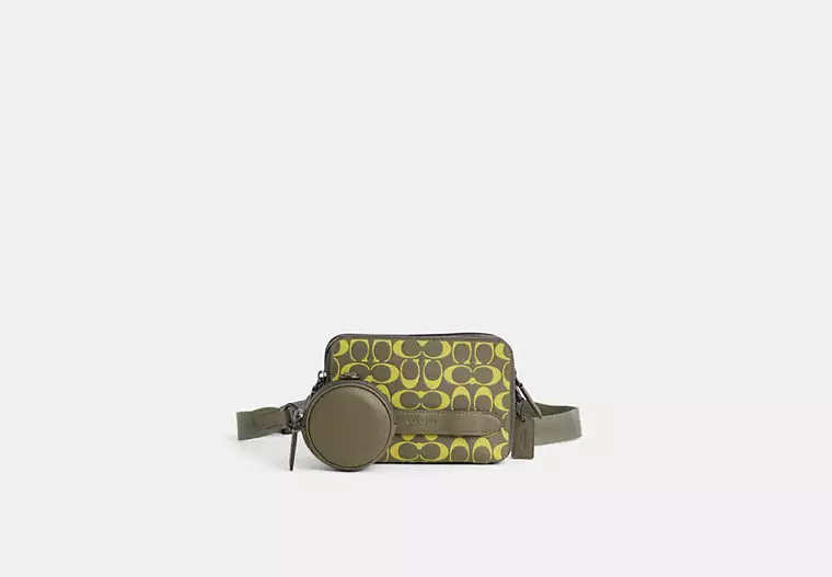 Restored Charter Crossbody With Hybrid Pouch In Signature Leather - Army Green/Key Lime