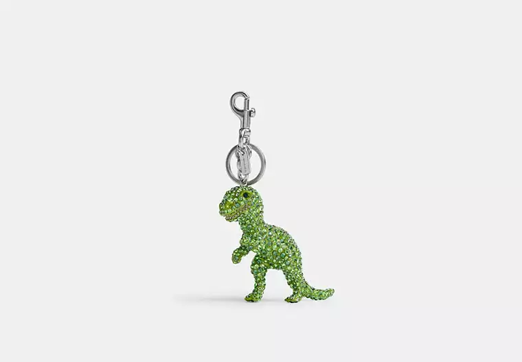 Large Crystal Rexy Bag Charm - Silver/Green