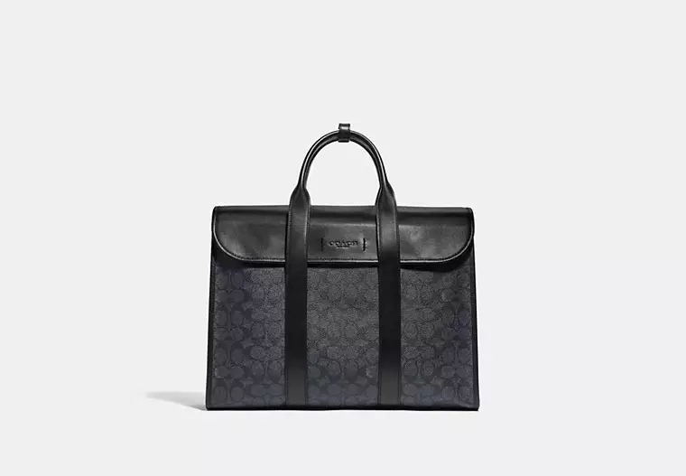 Gotham Portfolio Bag In Signature Canvas - signature coated canvas/smooth leather/Black Copper/Charcoal/Black