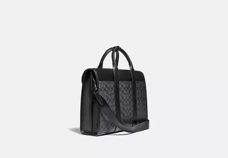 Gotham Portfolio Bag In Signature Canvas - signature coated canvas/smooth leather/Black Copper/Charcoal/Black