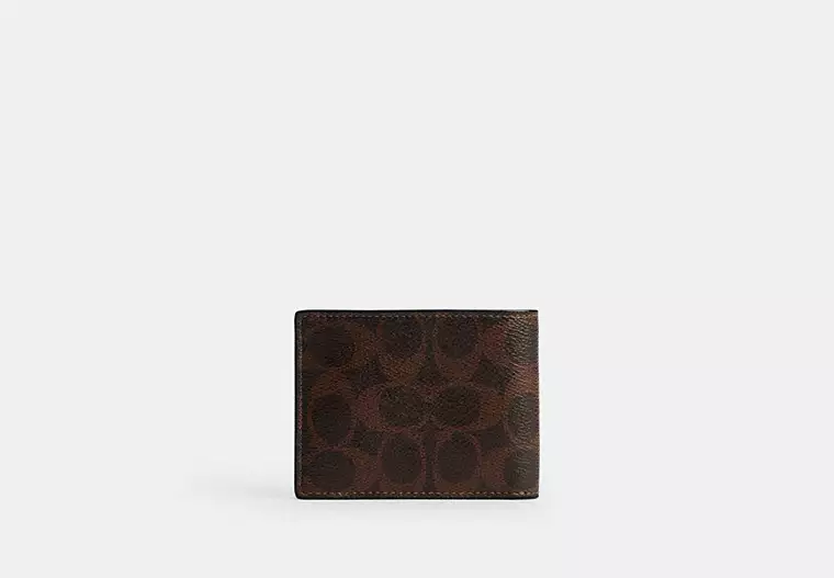 Slim Billfold Wallet In Signature Canvas - signature coated canvas/smooth leather/Maple