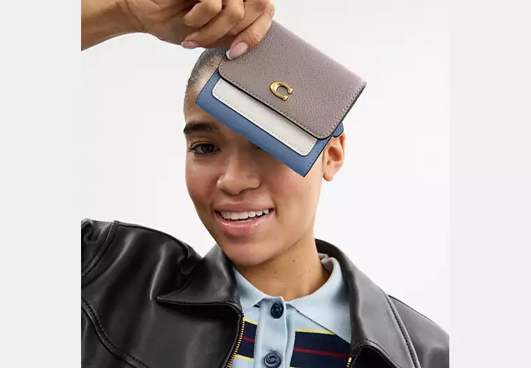 Mila Small Flap Wallet In Colorblock - smooth leather/Brass/Ash Multi