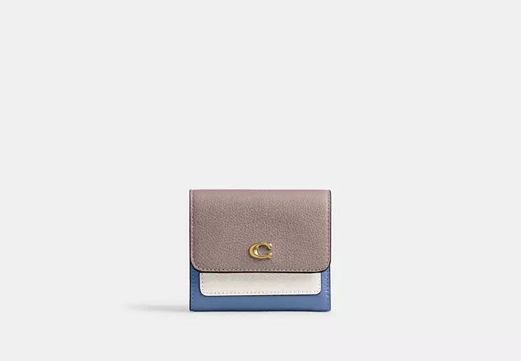 Mila Small Flap Wallet In Colorblock - smooth leather/Brass/Ash Multi