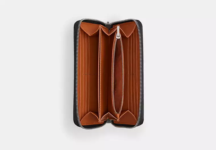 Disney X Coach Essential Accordion Zip Wallet In Regenerative Leather With Mickey Mouse - smooth leather/Silver/Black