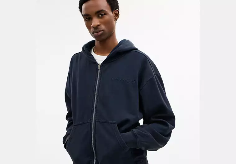 Garment Dyed Zip Hoodie - Navy Blue
