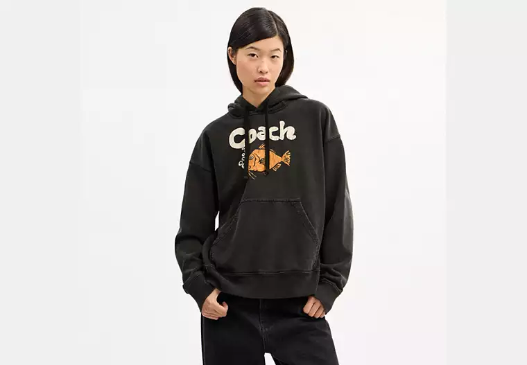 Fish Graphic Hoodie - Black