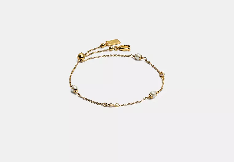 Classic Crystal Pearl Slider Bracelet - Gold