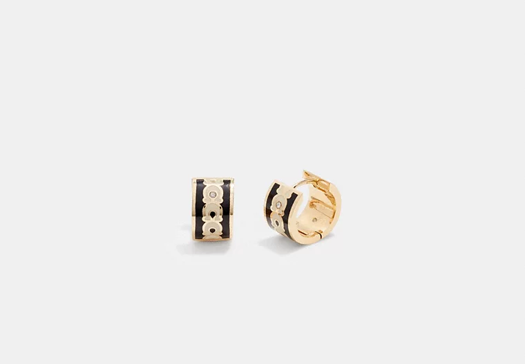Signature Enamel Hoop Earrings - Gold/Black