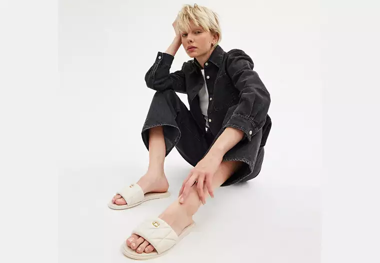 Holly Sandal With Quilting - leather/Chalk