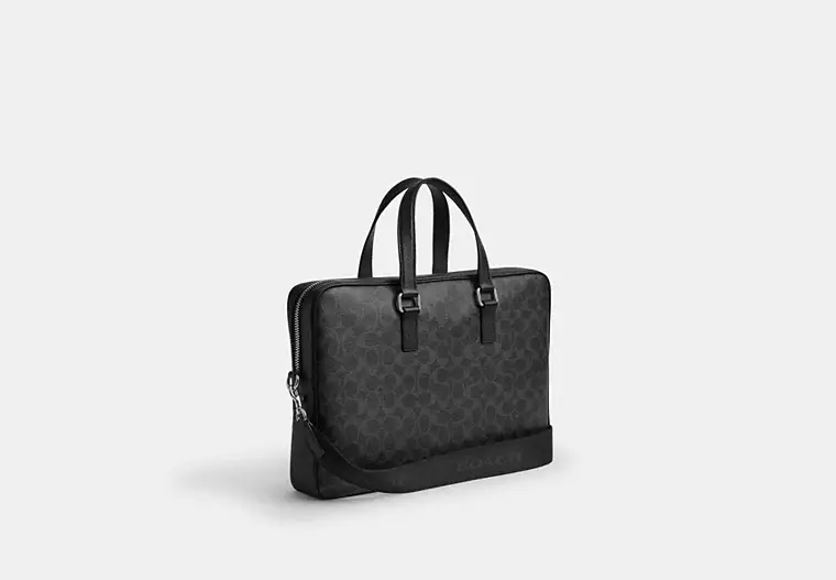 Caden Brief Bag In Signature Canvas - signature canvas/Black Signature