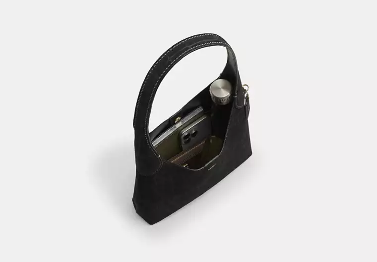Brooklyn Shoulder Bag 28 - suede/Brass/Black