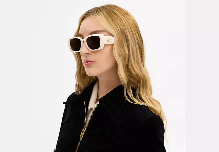 Maxi Sculpted C Oversized Rectangle Sunglasses - Milky Ivory